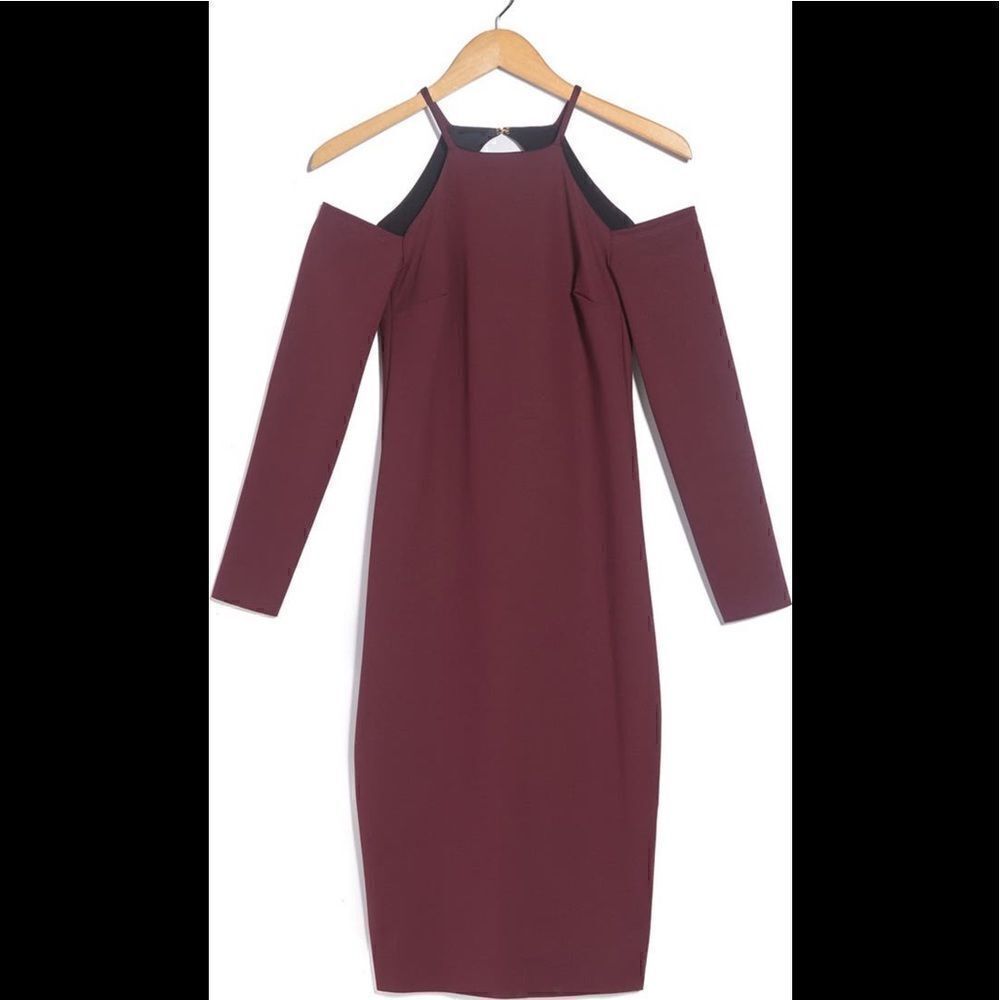 Trina Turk Women’s Lu Cold Shoulder Long Sleeve Sheath Burgundy Dress Sz 2, Nwt